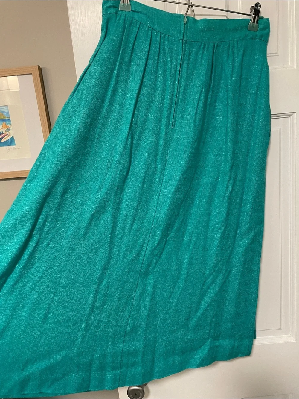 Vintage David Benjamin Flax Rayon Pleated Skirt Turquoise